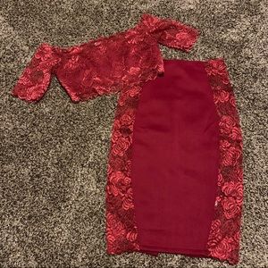 Burgundy crop top & skirt set